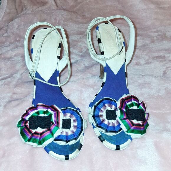 CHANEL Multi-Colored Summer Heels Size 38 - Picture 2 of 12